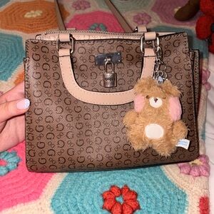Guess Tan and Brown Satchel with Pattern